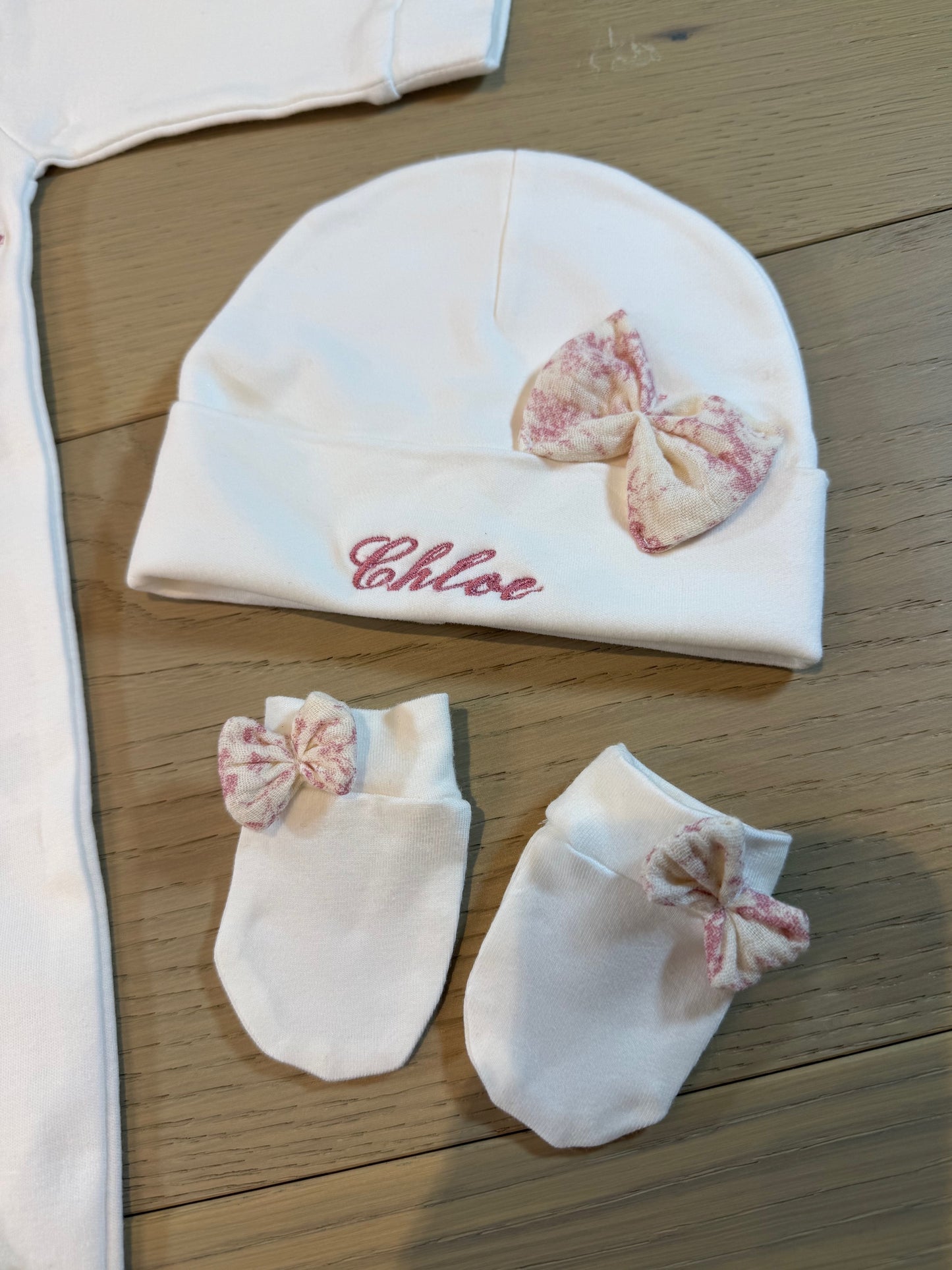 Raspberry personalized Baby Toile Romper Set