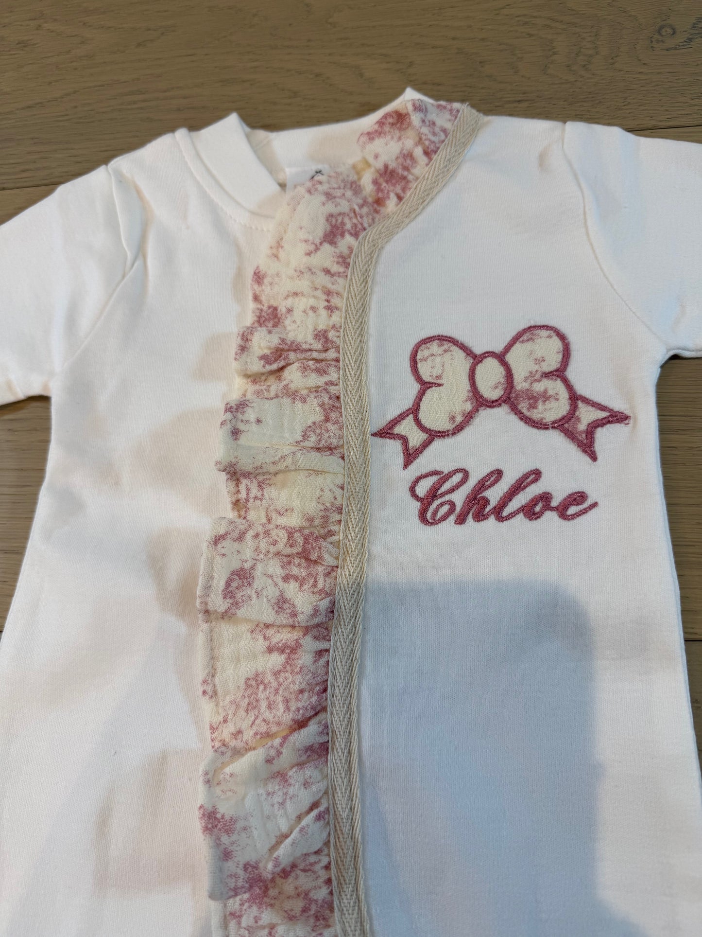 Raspberry personalized Baby Toile Romper Set