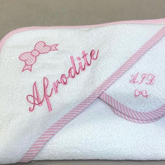 Pink Small Striped Hooded Towel with Bow